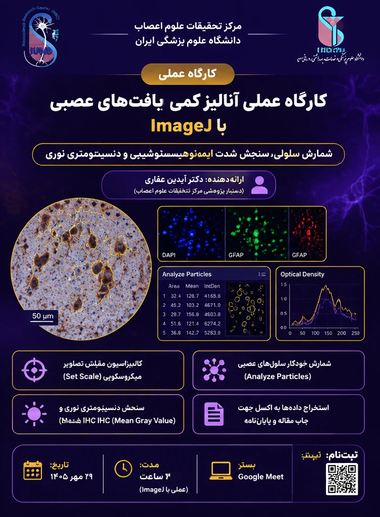 کارگاه عملی تحلیل تصاویر میکروسکوپی در علوم اعصاب با نرم‌افزار ImageJ در مرکز تحقیقات علوم اعصاب